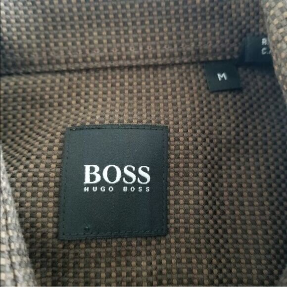 Hugo Boss Medium Brown Mini Check Cotton Long Sleeve Button Front Shirt - Picture 5 of 6